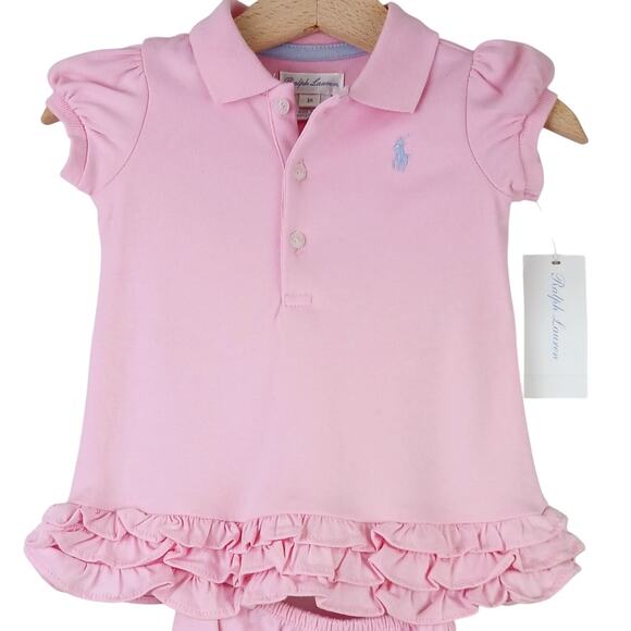 Polo Ralph Lauren SZ 3M Baby Girls Ruffled Trim Cupcake Dress Pink 2 PC NWT - Picture 3 of 6
